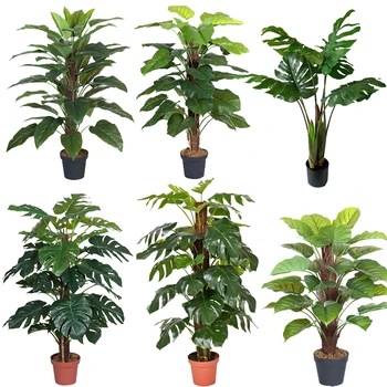 3Ft- 6Ft Large Garden Ornaments Bonsai Palm Tree Plastic Rubber Philodendron Leaves artificial Plant