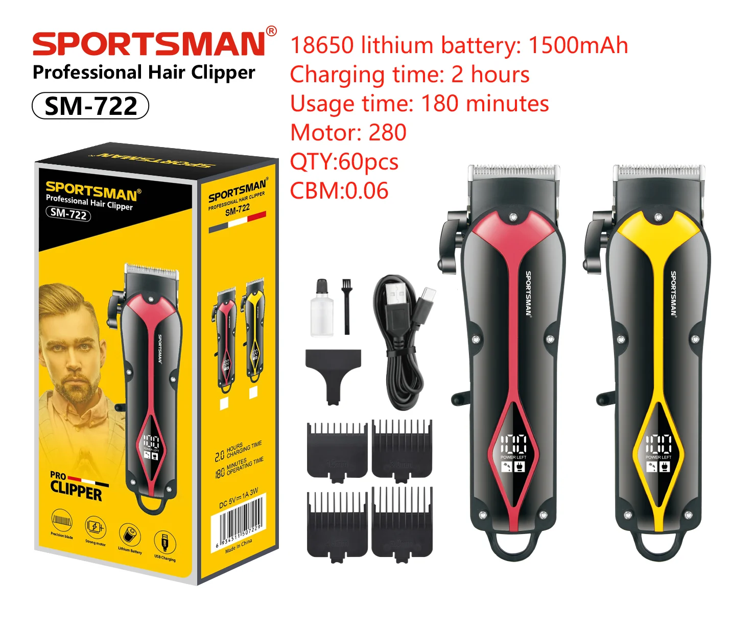 Lithium Ion Pro Cordless Hair Clippers for Men Women Children Rechargeable Stainless Steel Blade English for Home Haircutting