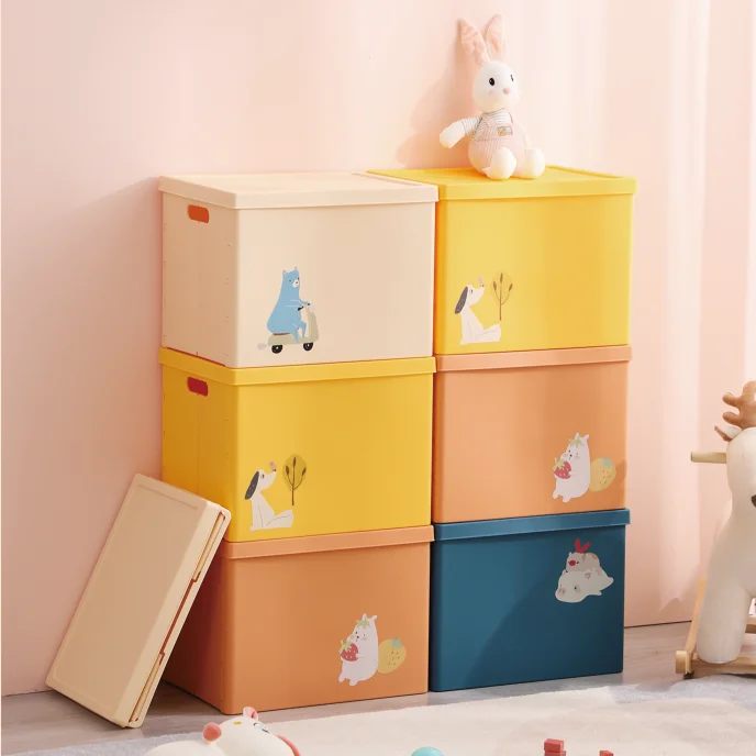 New Hot Sale Household Colorful Kid Toy Storage Bin Child Clothes Carton Cute PP Plastic Folding Storage Box With Lid