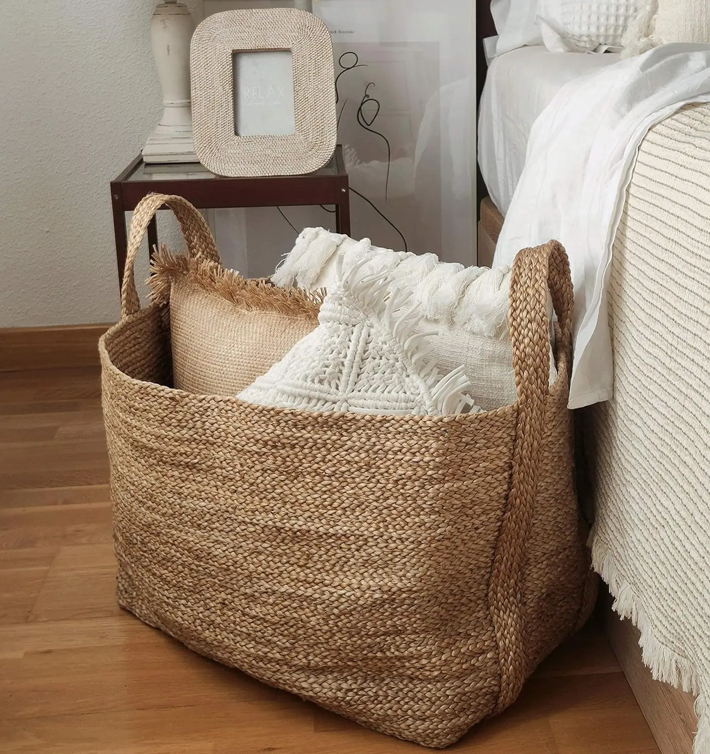 Large Handmade Woven Storage Basket  Jute  Tall Decorative Rope Basket for Living Room, Toys, Storage, Towel