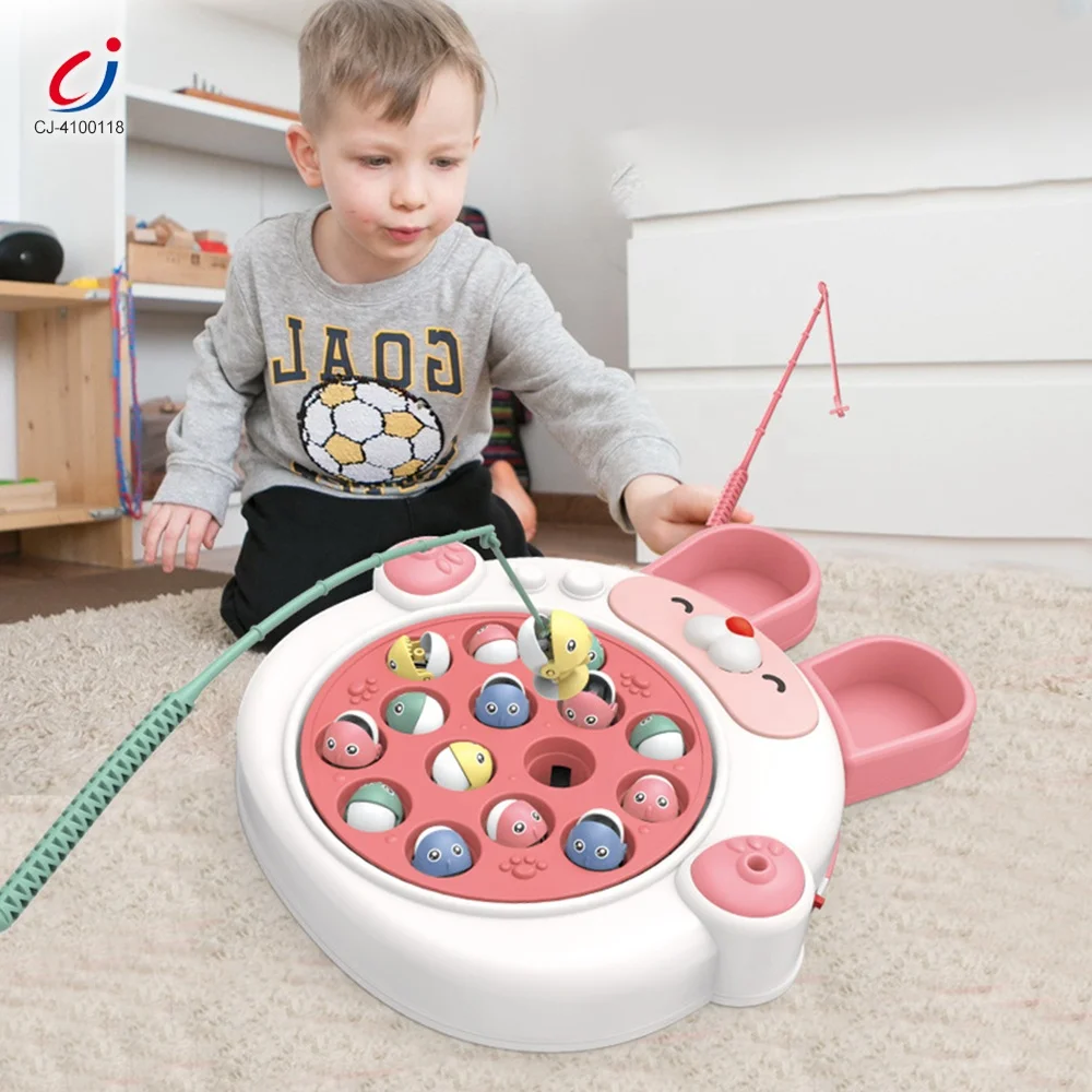 Chengji early education kids interactive baby toy plastic fishing table toy set new rotating music electronic fishing game toy