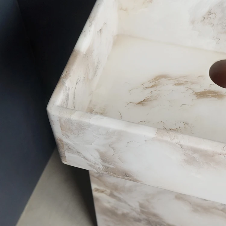 Tarpul Best Seller Modern Free Standing Pedestal Rectangular Washbasin Sink Artificial Stone Marble Mount Bathroom supplier
