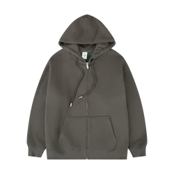 High-quality customized men's sweatshirt blank long-sleeved heavyweight silver fox velvet zipper hoodie