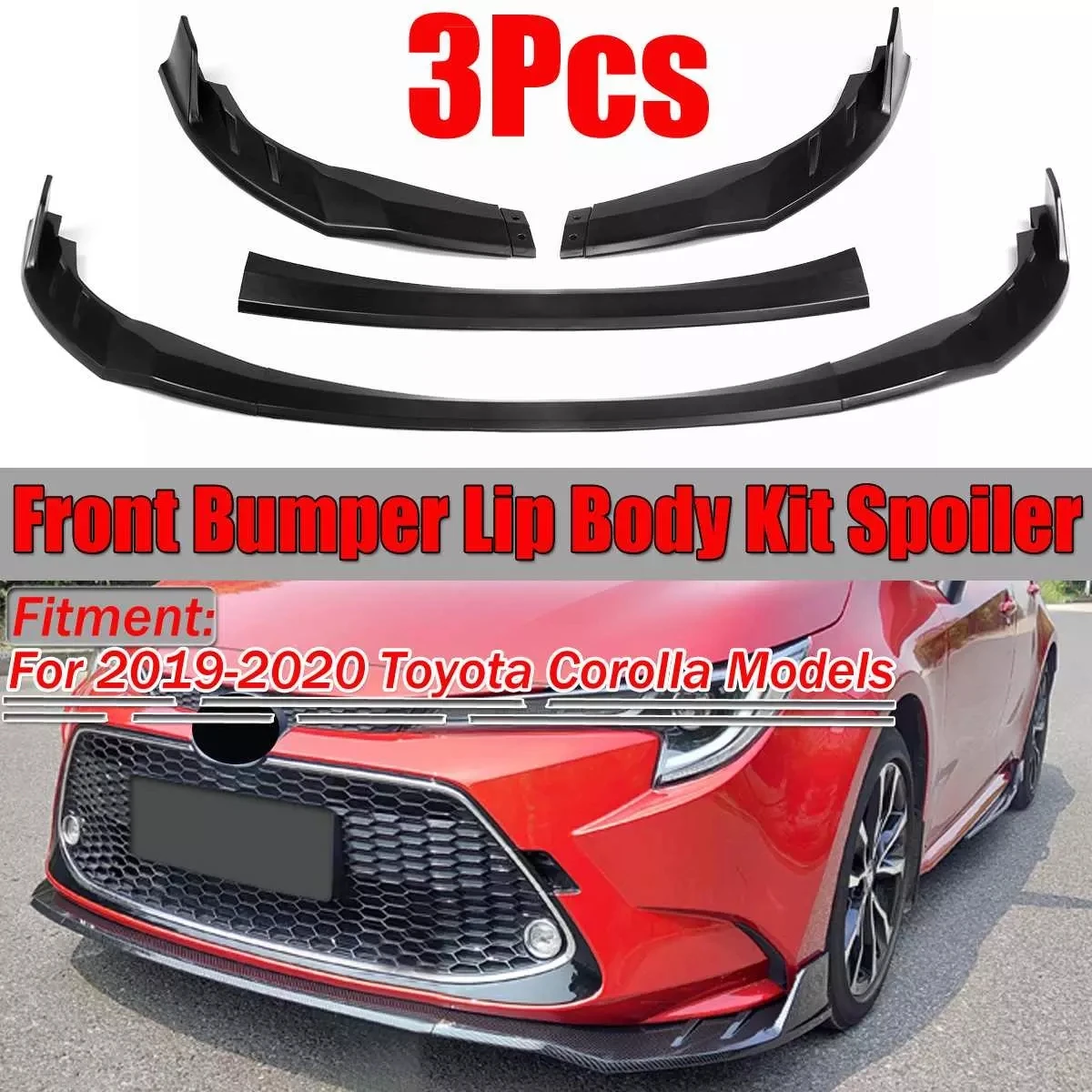 GOTOTOP Universal Car Front Bumper Lip Spoiler Splitters Body Kit Carbon Fiber Style