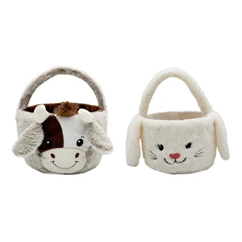 Wholesale cow easter basket plush Easter basket Plush Milk Cute handbag