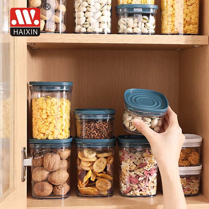 220ml Plastic As Acrylic Clear Square Vacuum Storage Container with Lid Food Jar