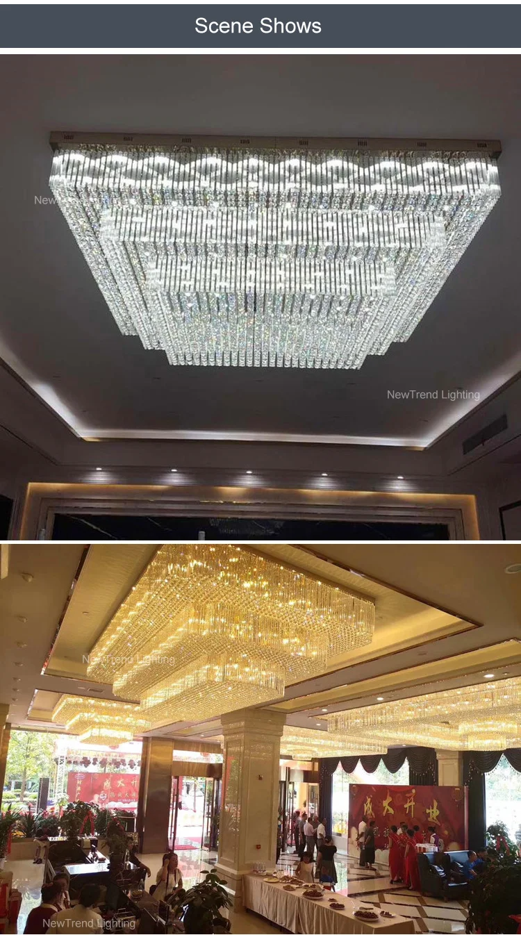 CPL-202 Custom Indoor Decoration Hotel Lobby Banquet Hall Luxury Large Square Round LED Chandelier Ceiling Light supplier