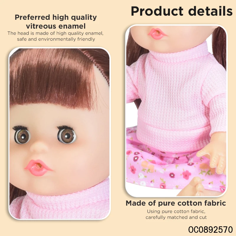 12 inch pee and drinking reborn full body silicon baby doll long hair for girl child