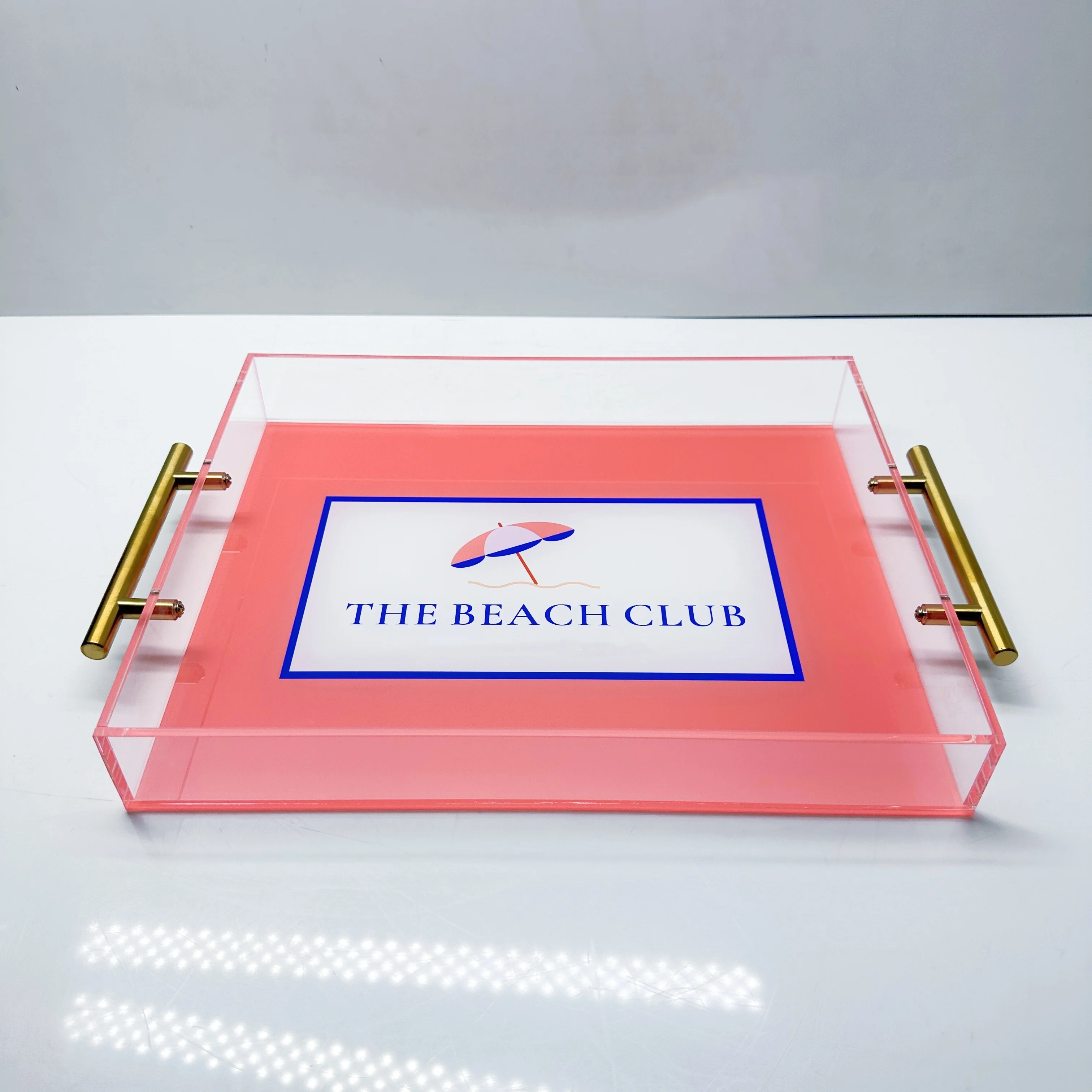 Factory Custom Clear Acrylic Tray Acrylic Colored Tray With Gold Handle