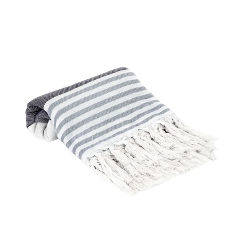 Custom Printed Jacquard Stripe Bath Towel Sand Free Towel With Tassel Cotton Turkish Beach Towel
