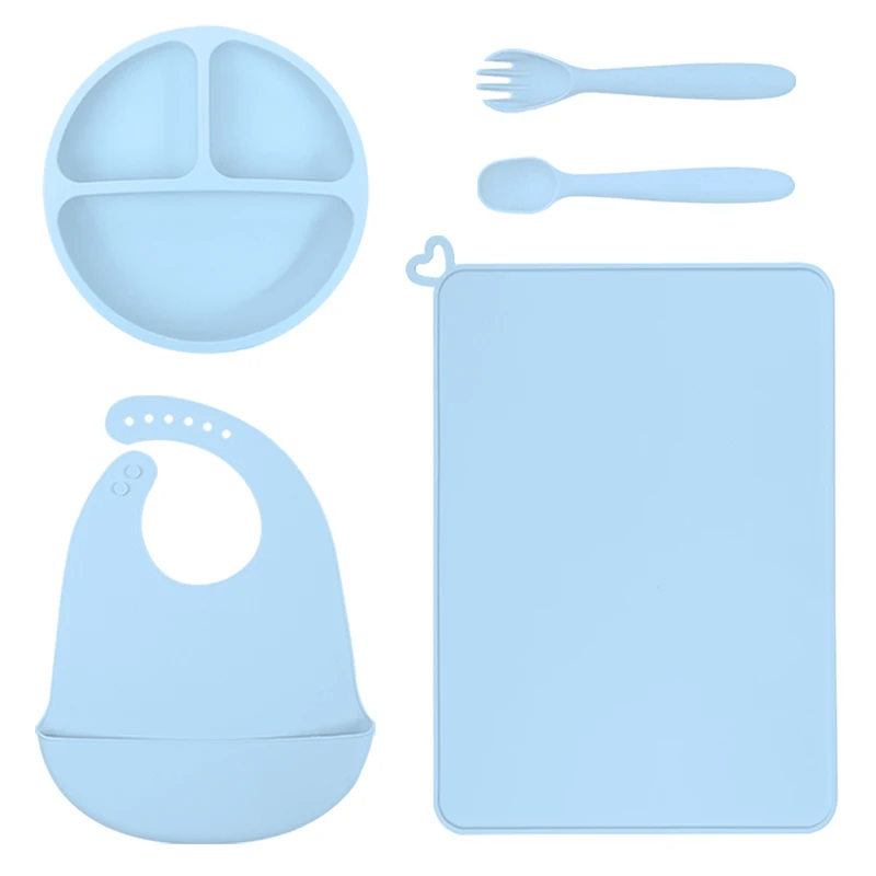 Custom Kids Baby Feeding Silicone Plate Set silicone baby spoon and Fork