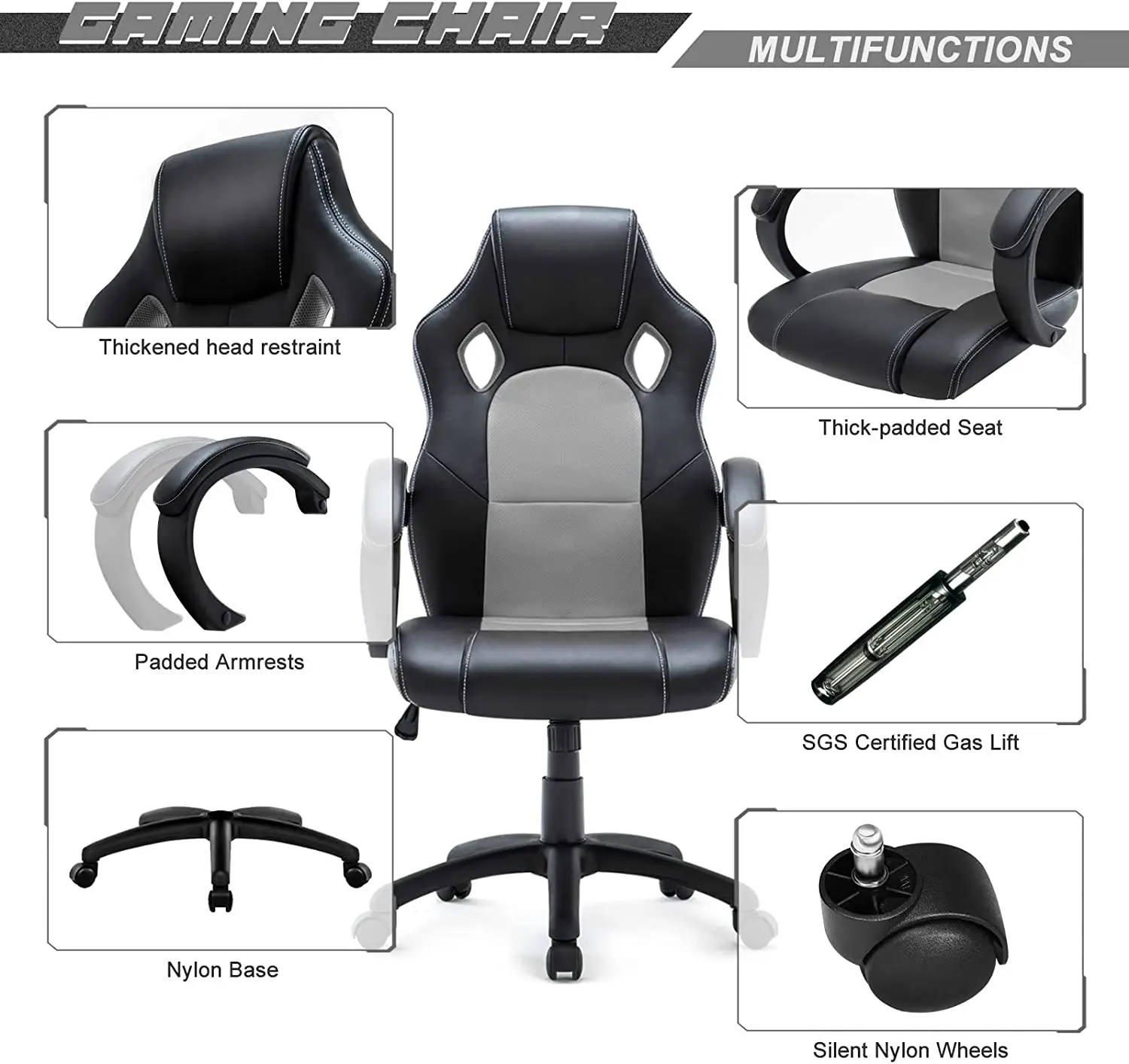 Cadeira de escritório ergonômica de design moderno Cadeira de escritório de computador confortável Cadeira ajustável reclinável giratória Cadeira de PC e jogo de corrida 0