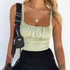 Top Women's Fall Sexy Sling Solid Color Stitching Halter Sleeveless Pleated Crop Top
