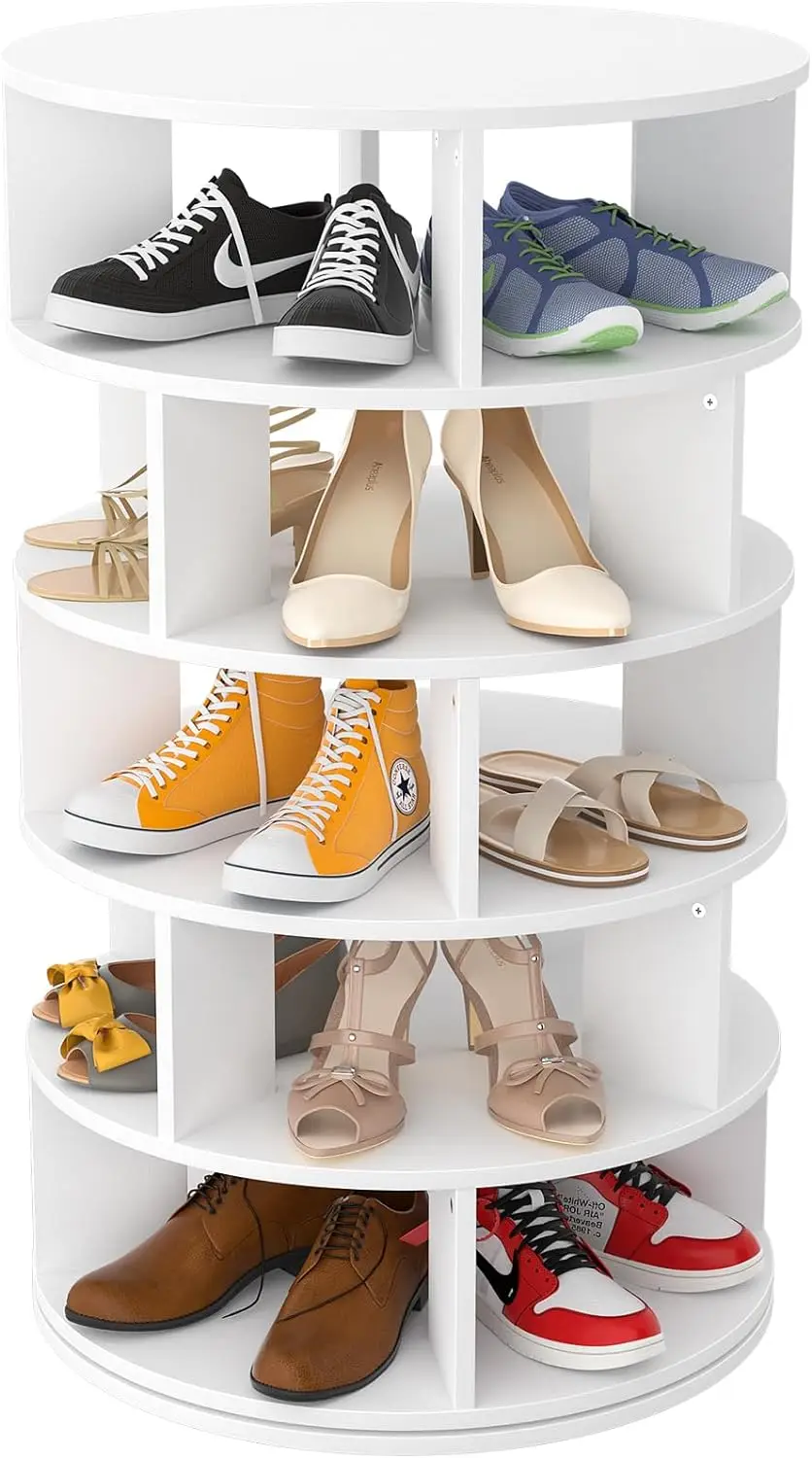product rotating 5 tier wood shoe organizer stackable spinning shoe rack tower space saving shoe storage shelf for entryway-2