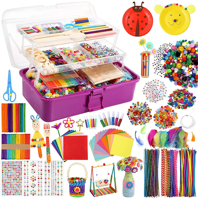 volinfo kids arts and crafts supplies set- toddler 1600 pcs diy craft box  include 26 pcs rainbow scratch art set, craft suppl