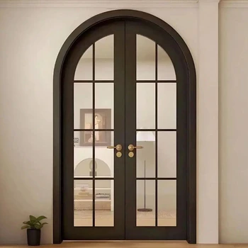 Alufront Customized High Quality Aluminum Alloy Soundproof Arched Glass French Door Arc Shaped Interior Door