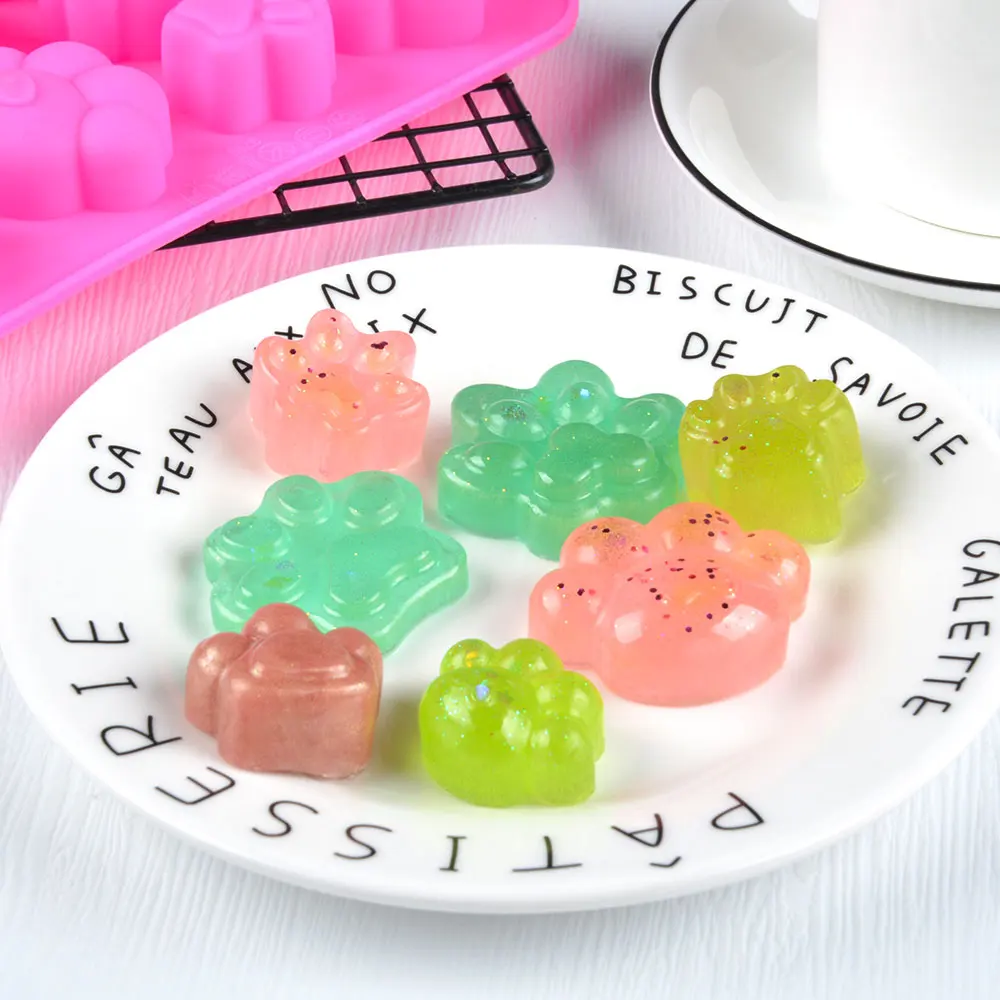 DIY Crystal drops of glue gummy cats paw candy molds silicone chocolate candy bar mold