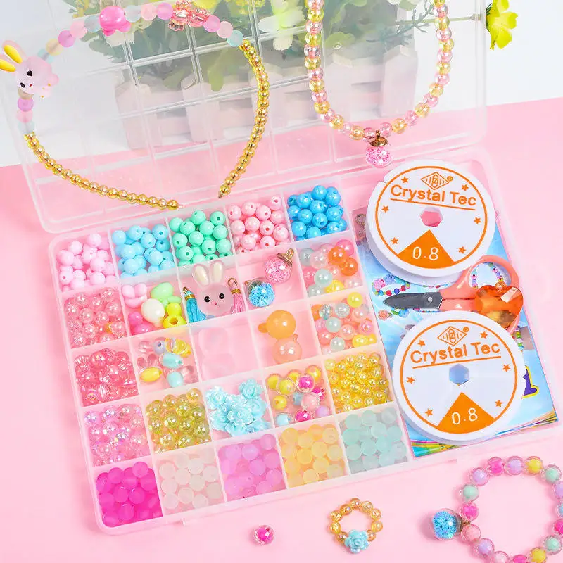 Hot Sale Colorful Beads Acrylic Diy Kits Craft Handmade Beaded Girls Puzzle Toys Bead Sets
