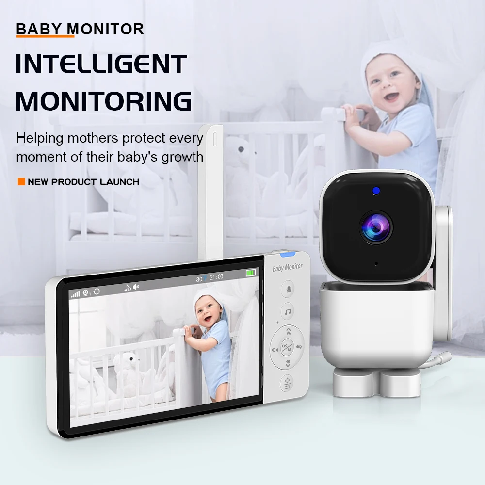 New Baby monitor camera 5 Inch 720P Night Vision Cry sound Feeding Reminder Temperature Detection 5000mah Battery Baby Monitor