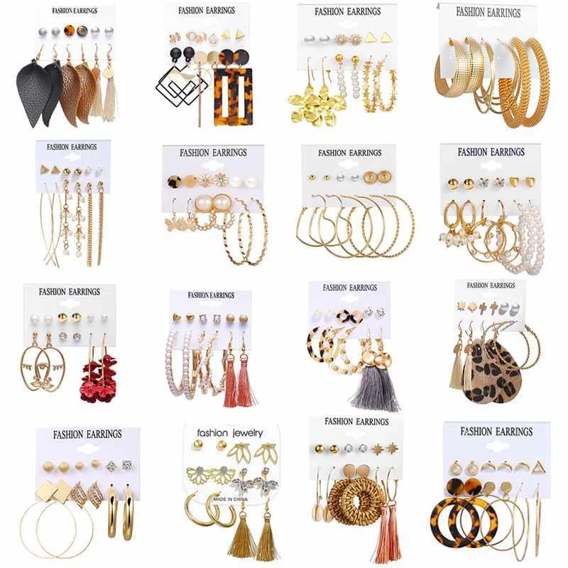 Mixed Gold Pearl Tassel Acetate Dangle Hoop Earring Earrings Set Butterfly Heart Flower Ear Jewelry for women