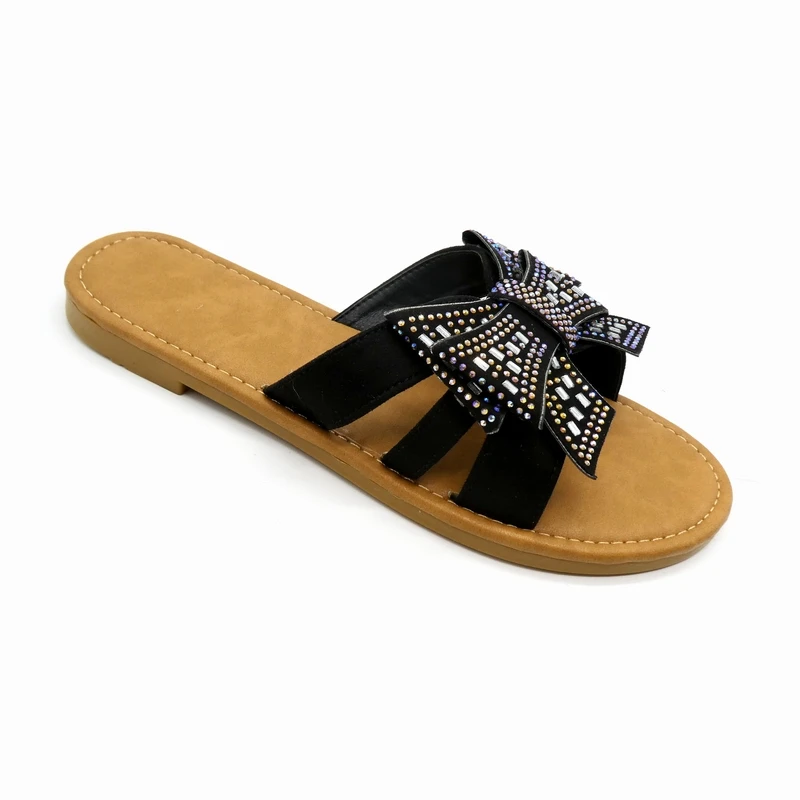 Top-selling woman's outdoor shoes OEM logo rhinestones summer sandals ladies bow slippers