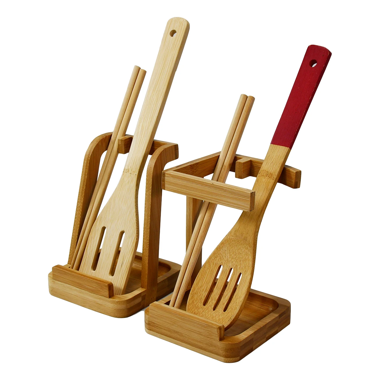 Wholesale Bamboo Wood Spoon Utensil Rest Rack Adjustable Pan and Pot lid Organizer Holder Kitchen