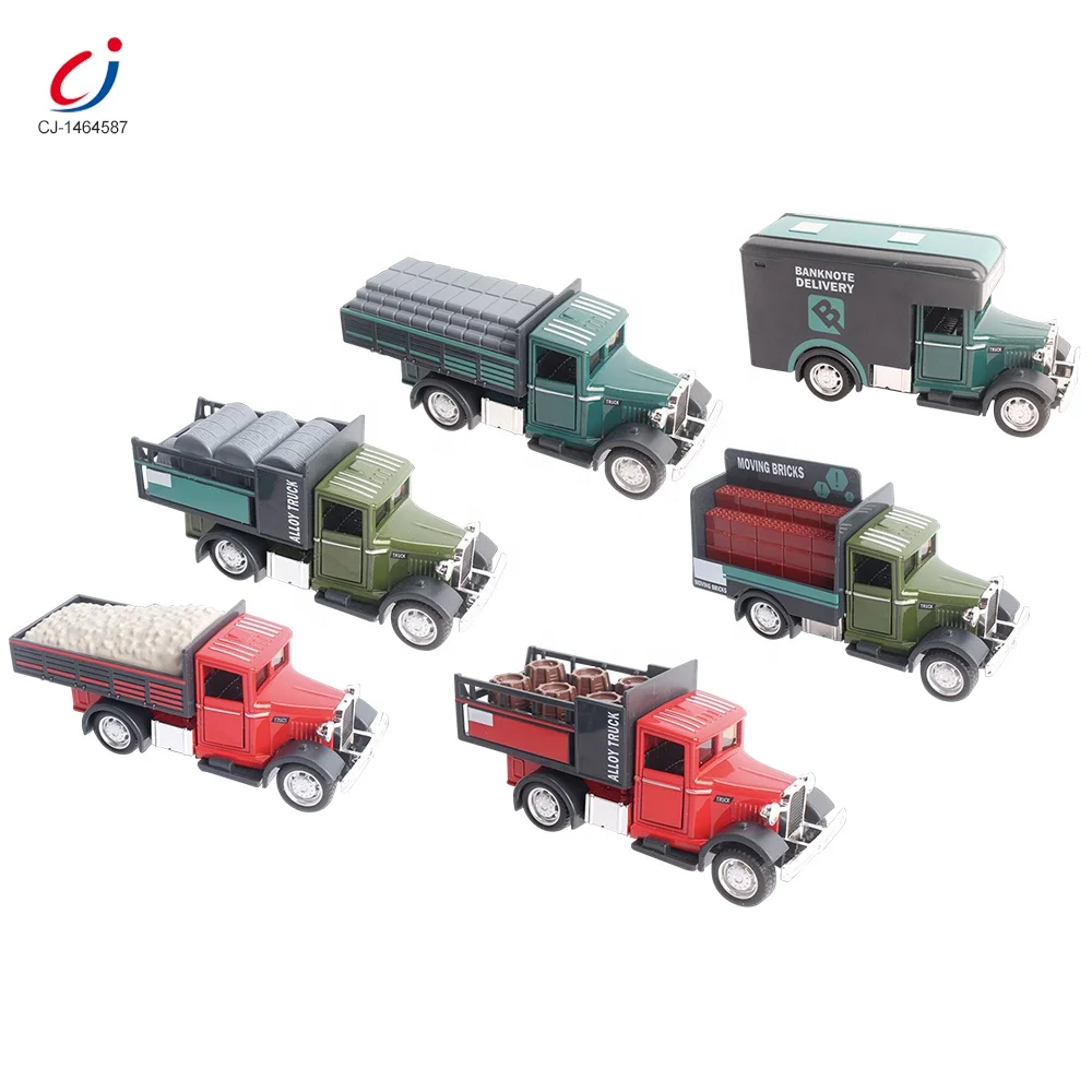 Children 6pcs small diecast toy construction vehicles open the door pull back alloy car model metal pull back die cast truck