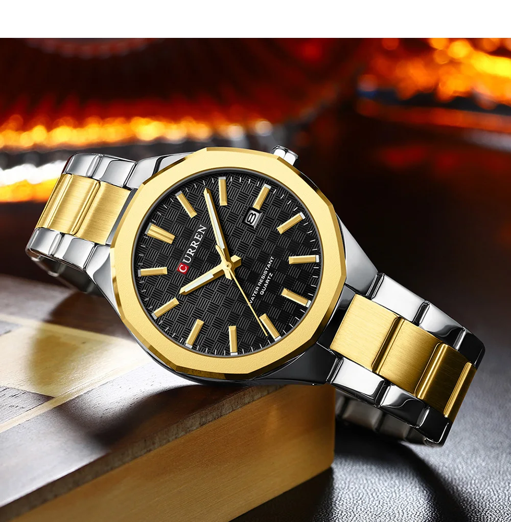 CURREN 8477 Business Luxury Men's Quartz Watch with Luminous Hands Stainless Steel Fashion Clock with Date Waterproof Wristwatch