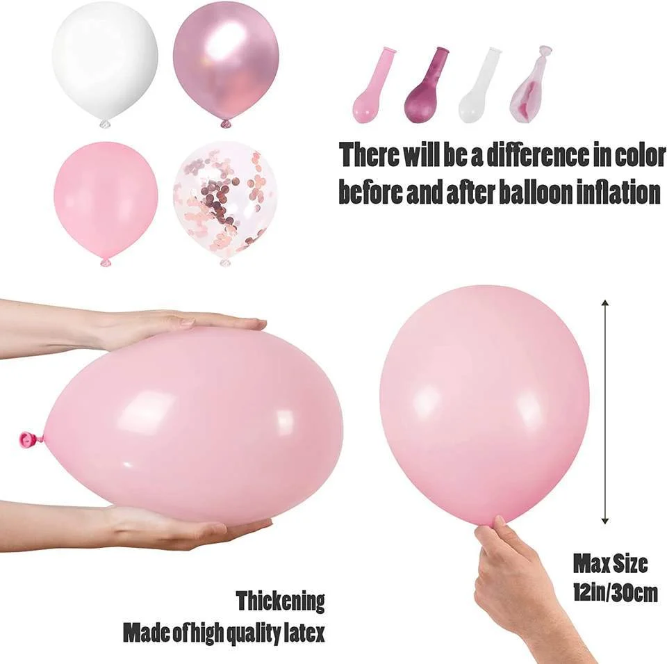 Pink White Balloons Garland Arch Kit 104 Pcs Metallic Pink Latex Balloons for Baby Girl Birthday Wedding Party Decoratiions