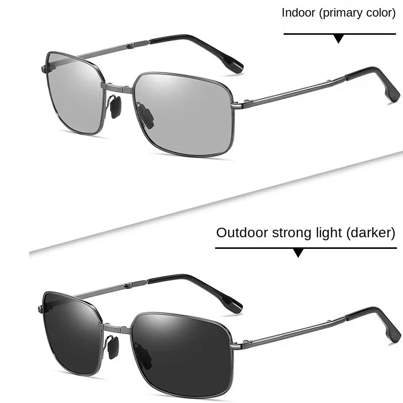 Square Sunglasses For Men Photochromic Folding Sun Glasses Driving Metal Frame Men Outdoor 9373