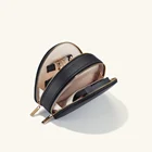 Zipper Leather Box Leather Portable Half Moon Zipper Leather Cosmetic Organizer Box Small Jewelry Travel Case