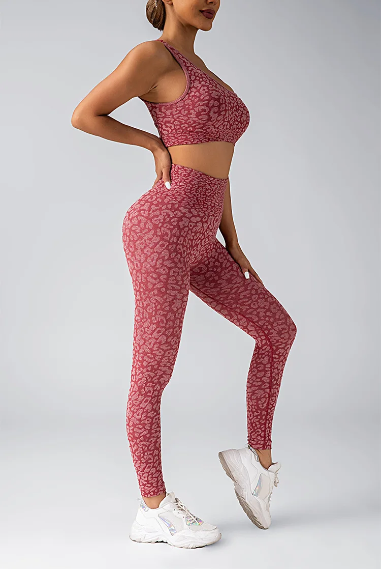 New Leopard Sexy Cut Out Gym Wear 2 Piece Set Women Seamless Activewear