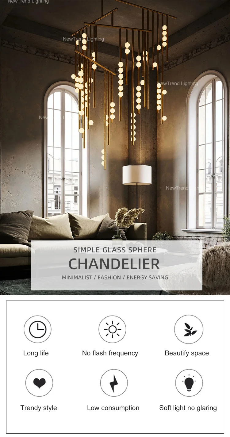 CPL-324 Modern Indoor Decoration Pendant Light Chandelier Villa Staircase Frame Glass Sphere LED Chandelier manufacture