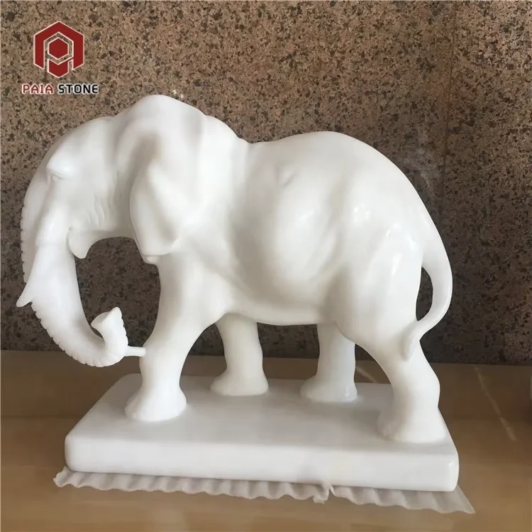 product modern design hand carved natural pure white marble elephant statues for home decoration-3