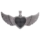 Heart Hot Sale Diy 32mm Angel Wings Heart Rhinestone Photo Pendant Necaklace Tray Base For Jewelry Making
