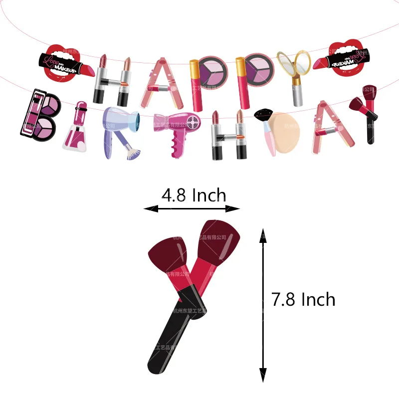 Cosmetics Theme Party Decoration Lipstick Banner Cake Inserts Balloon Birthday Set Decorations For Girls