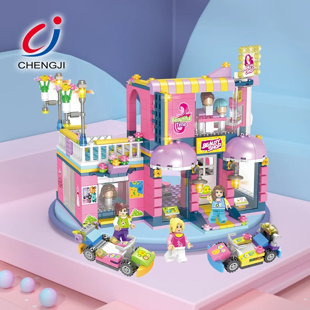 Fashion Girls Hairdressing Salong Building Blocks Intelligence Toys,  DIY Lovely Pink Princess Block Toys for Girls