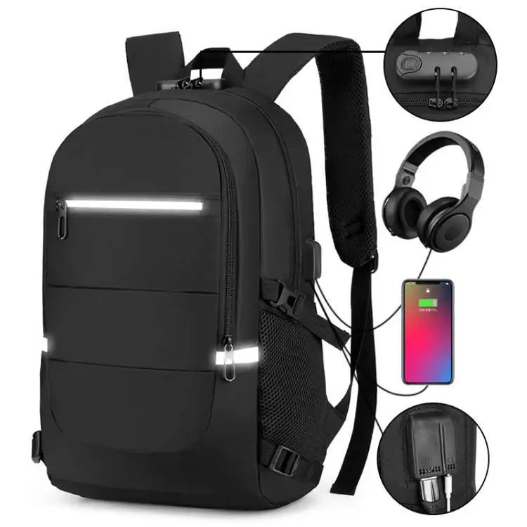 Travel Laptop Backpack With USB Simple Custom LOGO Business Laptops Backpack Waterproof College School Computer Bag Men Bag