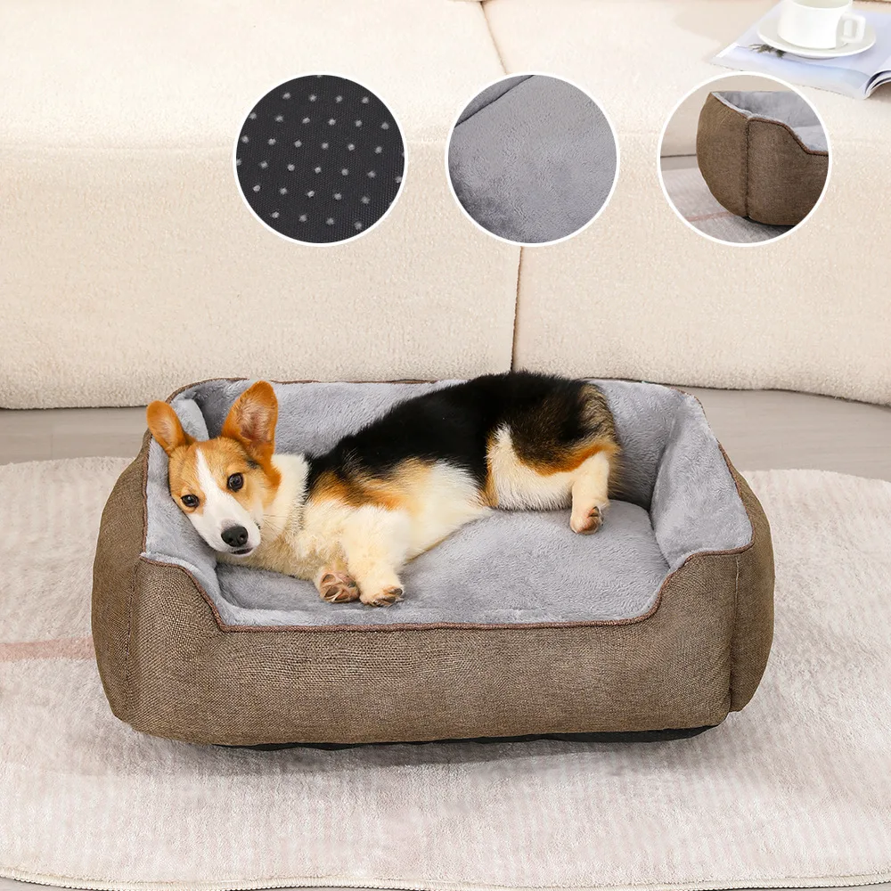 product new arrival eco friendly scratch resistant outer fleece inner with pp cotton filling washable plush pet dog bed-51