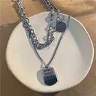 Link Women Jewelry Vintage Bohemian Geometric Stainless Steel Cuban Link Chain Multi Layer Pendent Necklace