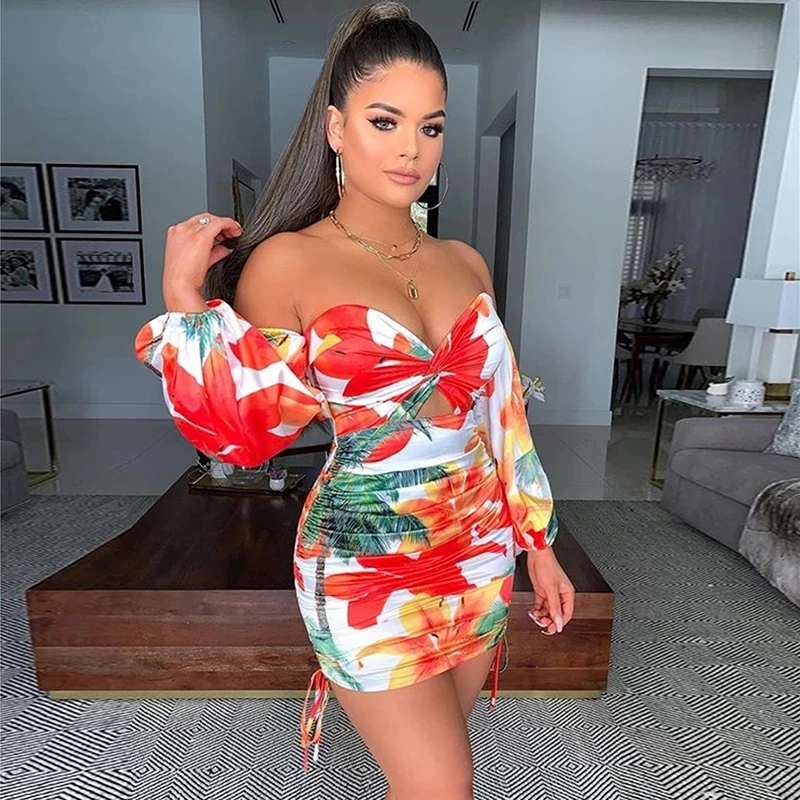 Off Shoulder Long Puff Sleeve Ruched 