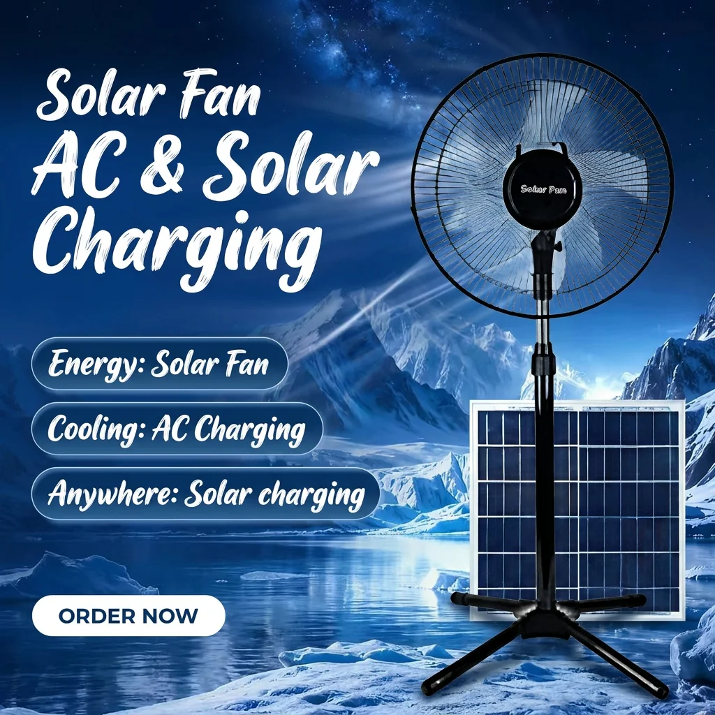 Saving Solar Standing Fan, Solar Panel +DC, 15W(0.02hp) - detail 6