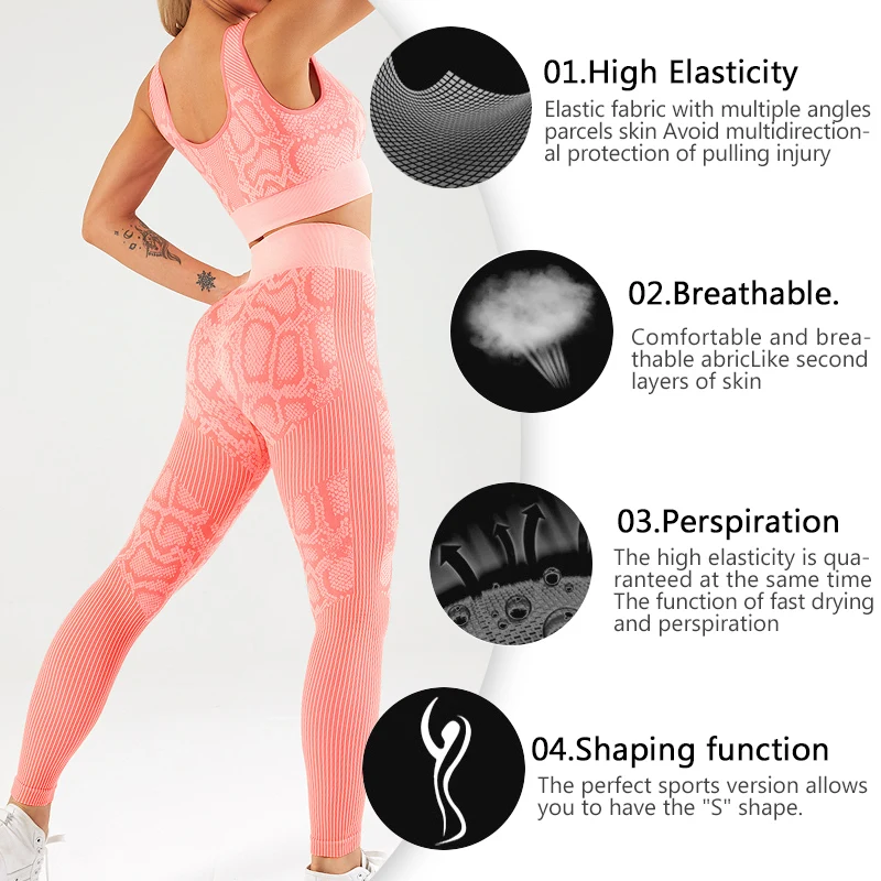 Women Yoga Serpentine Clothing 2 Piece Sets Bra+ Leggings Sportswear Gym Fitness Seamless Sports Set