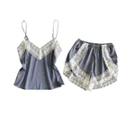 Sleepwear Custom 2 Pieces Lace Silk Satin Pajama Set Women Tops And Shorts Sleepwear Pajamas