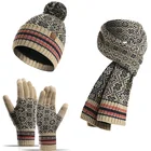 Scarf Wool Woman Fashion Winter Warmer Knitted Scarf Warm Wool Three-Piece Suit Hat Scarf And Glove Set