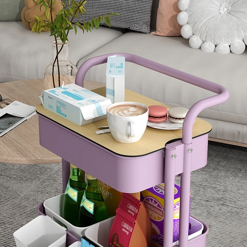 Low cost color household furniture Food trolley with handle household rolling trolley steel trolley