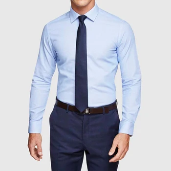 Hot sale high quality 100% cotton slim fit blue mens dress shirt