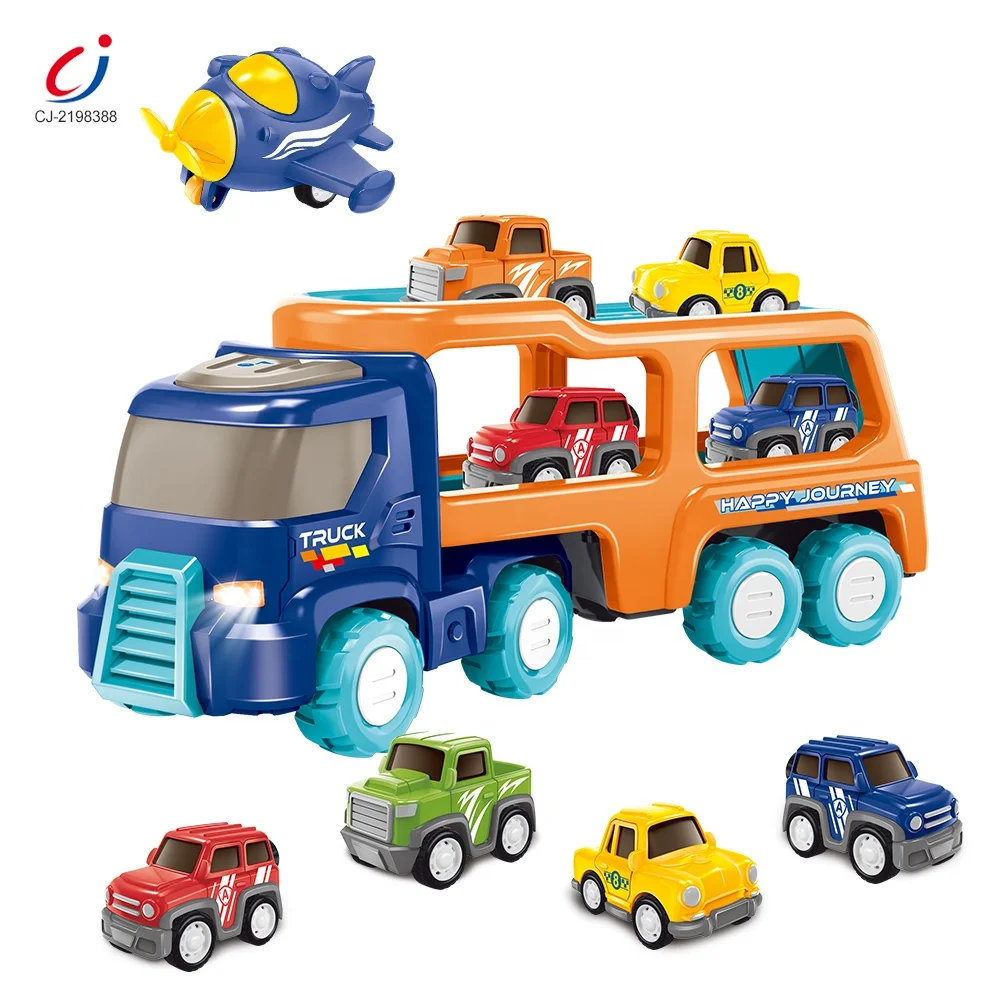 Assembled electric music light carrier double deck trailers toys friction car trailer truck toy for kids