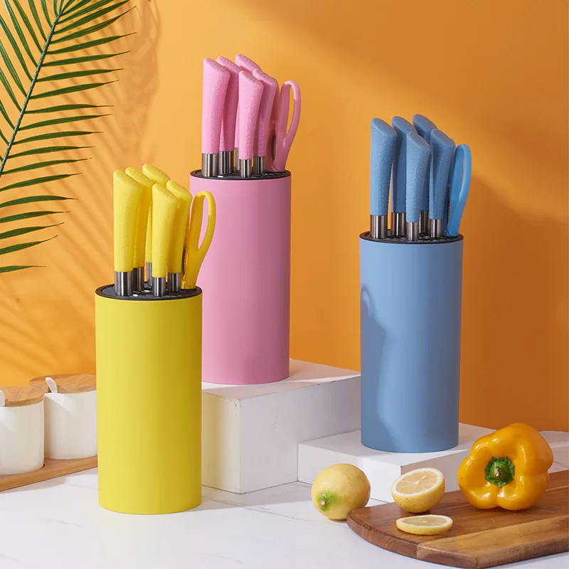 Kitchen Accessories 6pcs PP Handle Kitchen Knife Tool Set Kitchen Knives Set in Pink Blue Yellow