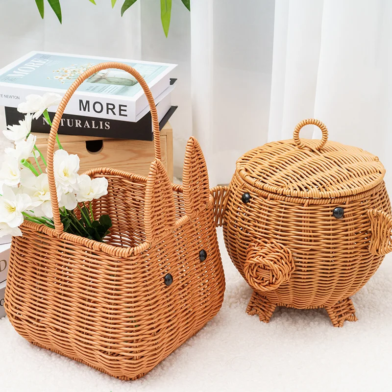 HUAYI Water Hyacinth Storage Basket Hand-Woven Fruit Baskets  Decorative Wicker box for Organizing